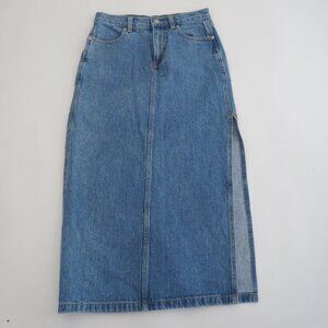 Aritzia TNA Mid Wash 100% Cotton Midi Blue Denim Skirt w Side Slit 2